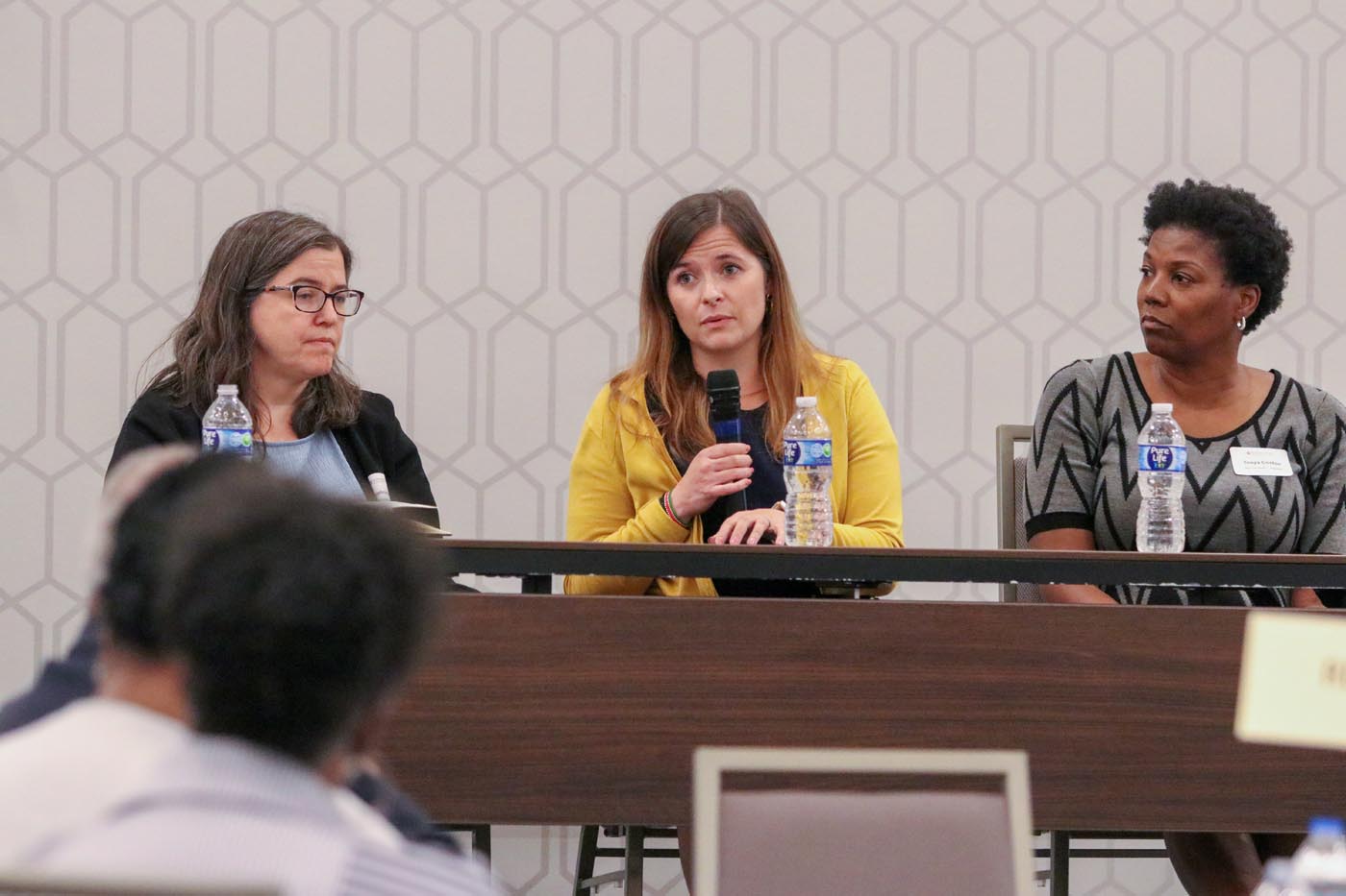 A panel discussion involved all three invited speakers, from left, Dr. Daphna Bassok; Dr. Kathryn Kigera; and Tonya Coston.