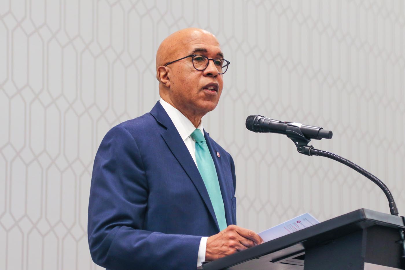 Donald Pope-Davis, Dean of Ohio State’s College of Education and Human Ecology, speaks behind a podium.